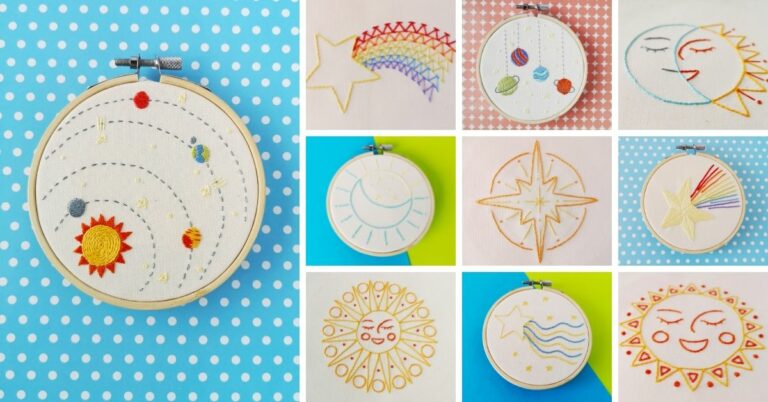 Modèles de broderie pour débutants. 15 space-inspired colorful modern hand embroidery designs to decorate your home and clothes