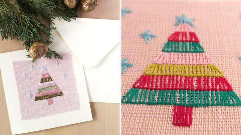 Tutoriel de carte de Noël. greeting card with hand embroidery