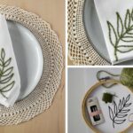 Serviettes de table brodées DIY avec une branche d’olivier : Téléchargez gratuitement le patron et suivez le tutoriel de broderie à la main étape par étape.