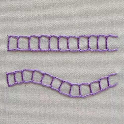 Broderie Open Chain Stitch avec fil de coton perlé lilas