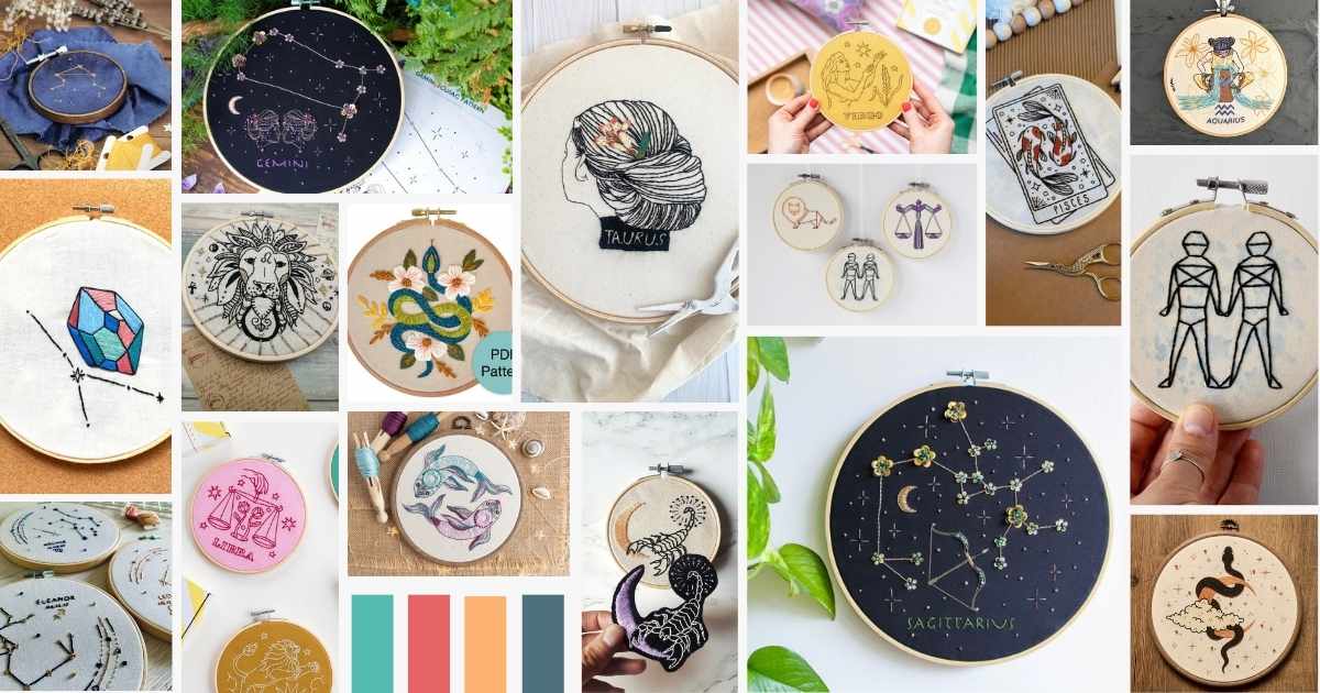 Motifs de broderie du zodiaque - motifs de broderie à la main inspirés de l’astrologie