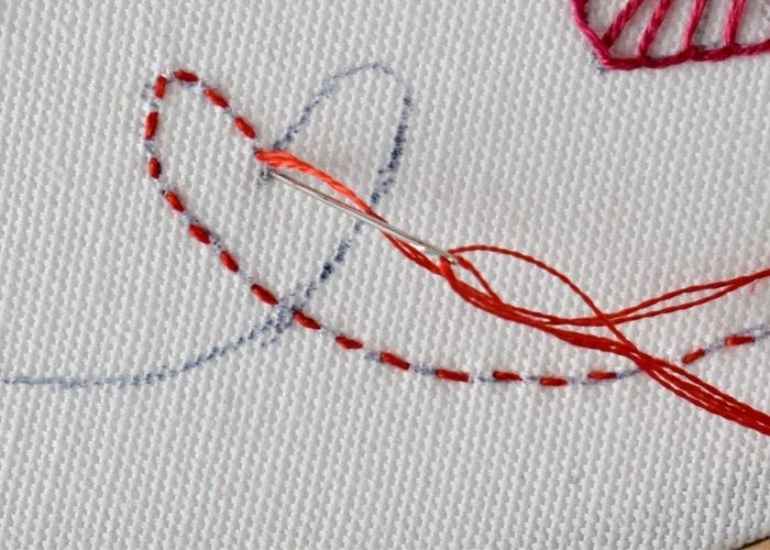 Running stitch heart embroidery