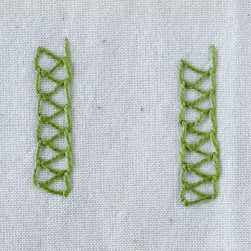 Closed Chain Stitch embroidery with green thread