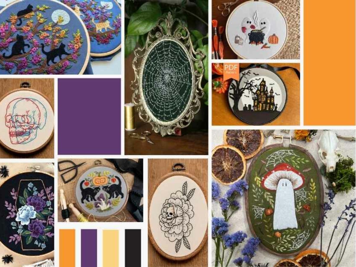 DoubleHappy Kit De Broderie à La Main Squelette Chauve-souris, Lot De 4, Kit De Broderie Fantôme D'Halloween Pour Débutants Et Adultes, Kit De Broderie Tamponnée